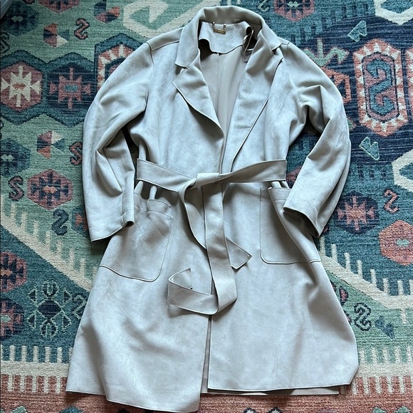 T Tahari Faux Suede Belted Coat - Picture 1 of 9